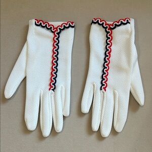 Chic White Gloves with Red and Blue Accents